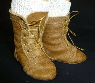 85mm All Leather Boots For Antique Doll,  Italian Leather,  Shoes,