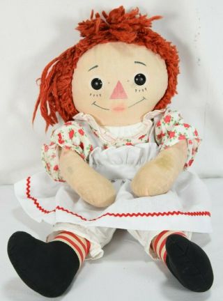 Vintage Raggedy Ann Doll I Love You Heart On Chest 16 " Tall Apron Dress Pants