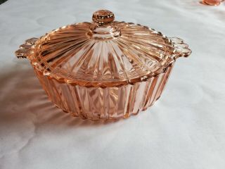 Vintage Pink Depression Glass 5 - Inch Ribbed Candy Jar With Lid