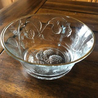 Vintage Embossed Glass Berry Bowl Gold Trim Marked " France "