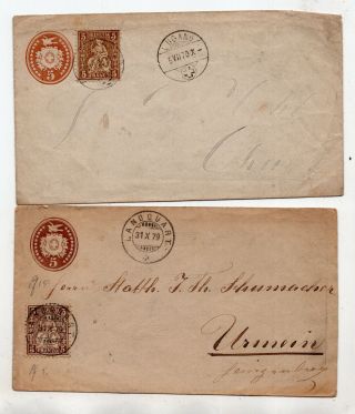 2 Switzerland Stamp Covers Uprated 5 Francs Helvetia Postal Stationery Id 2128