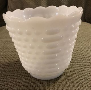 Vintage Hobnail White Milk Glass 5 1/4” X 5 3/4” Planter / Vase