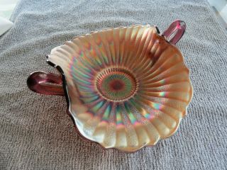 Antique Iridescent Carnival Glass Candy Dish With Ribbed Pattern