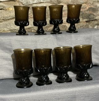 8 Vintage Fostoria Sorrento Water Glasses Halloween Goblets Tree Bark Wine Glass