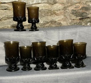 8 Vintage Fostoria Sorrento Water Glasses Halloween Goblets Tree Bark Wine Glass 2