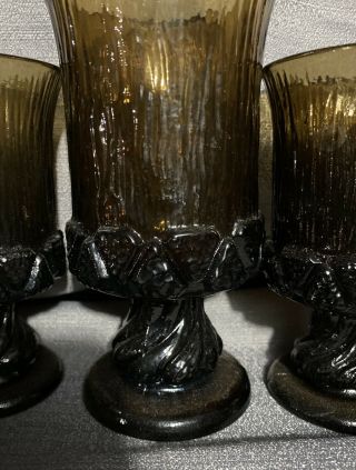 8 Vintage Fostoria Sorrento Water Glasses Halloween Goblets Tree Bark Wine Glass 3