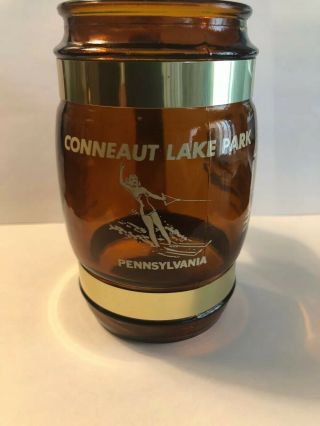 Vintage 5 " High Souvenir Brown Glass Mug Conneaut Lake Park Pennsylvania