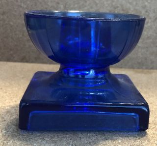 3 Vintage Depression Era Cobalt Blue Glass Candle Holders Square Base 2 - 3/8” 3