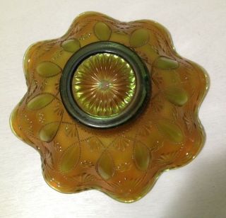 Antique Northwood Beads Pods & Posies Green Carnival Glass Bowl