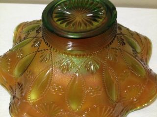 Antique Northwood Beads Pods & Posies Green Carnival Glass Bowl 2