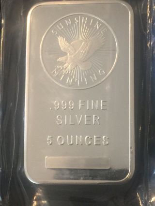 5 Oz Sunshine.  999 Silver Bar - In Factory Pouch -