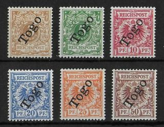 Togo German Colonies 1897 Mh Complete Set Of 6 Michel 1 - 6 Cv €110 Signed