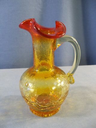 Small Amberina Orange Crackle Glass Pitcher 4 3/4 " Tall