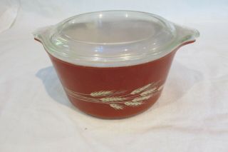 Vintage Rust Wheat Pyrex Casserole Baking Dish Glass With Lid 1 Liter Bakeware