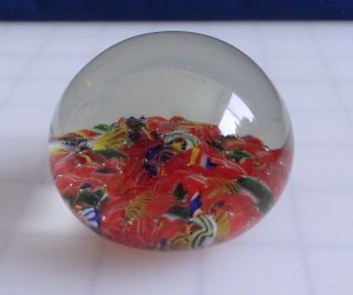 Vintage Art Glass Paperweight 2 1/2 " Colorful Millefiori Candy Scramble Murano