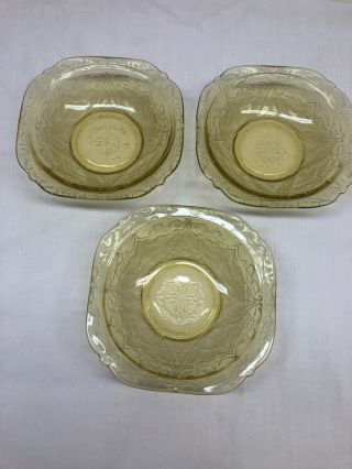 Vtg Depression Glass Federal Madrid Yellow/amber Berry Bowls Set Of 3
