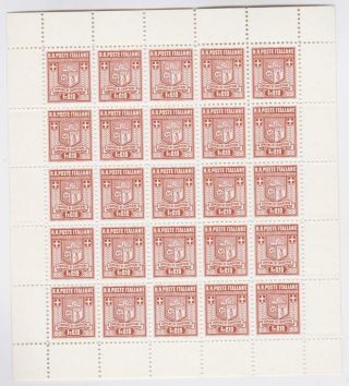 Italy Local Issues Campione 1944 - 10c Sheetlet Of 25 Mnh / N3707