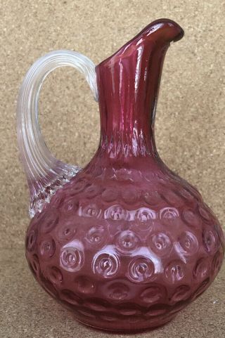 Fenton Glass Ruby (cranberry) Optic Dot Cruet With No Stopper 5 - 3/4” Tall