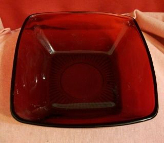 Vintage Ruby Red Glass Anchor Hocking Charm Square Berry Bowl