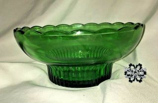 Vintage EO Brody Co M2000 1950 Green Glass Candy Dish Console Bowl Scalloped Rim 2