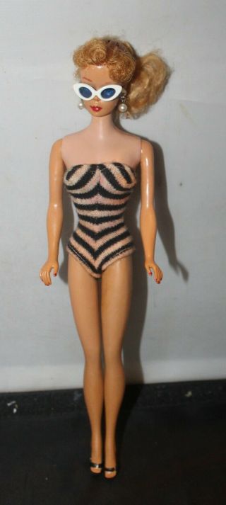 Vintage Blond Ponytail Barbie Doll W/ Swimsuit Outfit Mcmlviii 5???