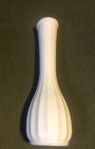 Vintage 8.  75 " White Milk Glass Ribbed Sides Scalloped Top Beaded Flower Bud Vase