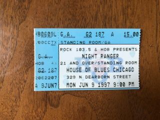 Night Ranger Concert Ticket Stub House Of Blues Chicago 1997