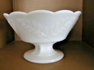 Vintage Milk Glass Fruit Dessert Ice Cream Compot Pedestal Bowl Leaf Pattern2.  5 "