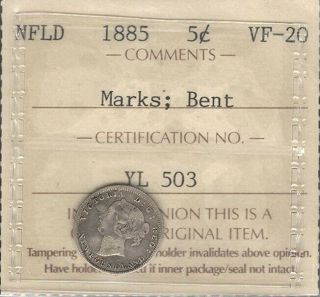 1885 Newfoundland Five Cents Silver Iccs Vf - 20 Only 16,  000 Rare Victoria Nfld 5¢