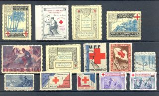 France 1913/15 Ca.  Red Cross -,  14 X Poster Stamp - - F/vf - - @44