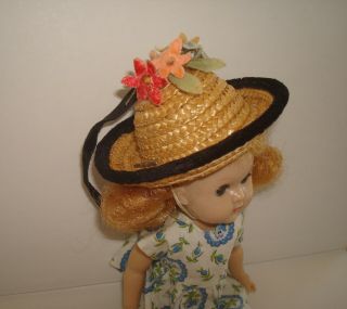 Vtg 1952 Ginny Vogue Straw Hat 81 Fit Jill/madame Alexander/muffie/ginger/8 "