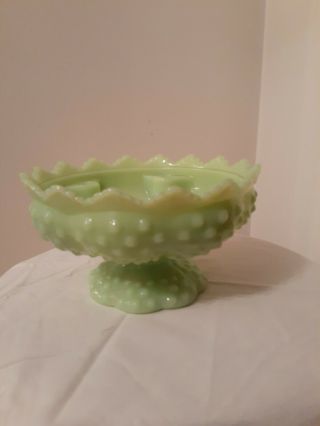 Vintage Fenton Hobnail Milk Glass Centerpiece Candle Holder Light Green Jadeite