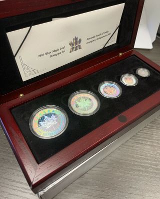 Canada - 2003 - 5 Pc.  Hologram Silver Maple Leaf Set - 1.  90ozt W/ Box &
