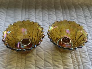Vintage Marigold Carnival Glass Candle Holders - Set Of 2