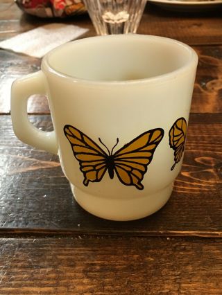 Fire - King Anchor Hocking Butterfly Milk Glass Coffee Mug Vintage C Handle