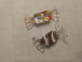 Vintage Hand Made Murano Glass Wrapped Candies Set Of 2 Sprinkles And Brown