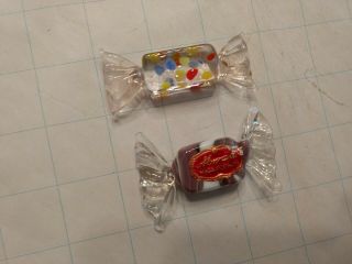 Vintage Hand Made Murano Glass Wrapped Candies Set of 2 Sprinkles and Brown 2