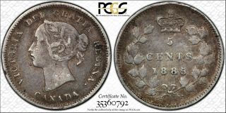 1885/5 (5 Over 5 - Small 5) Canada Victoria 5 Cent Pcgs Vf30 Cert 35360792