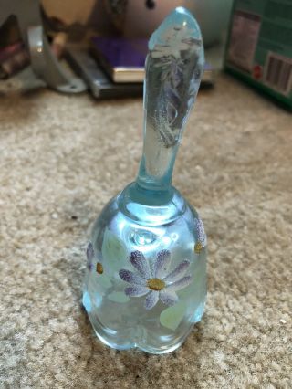 Fenton Blue Bell With Hand Painted Flowers