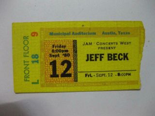 Jeff Beck September 12,  1980 Ticket Stub Municipal Auditorium Austin Texas