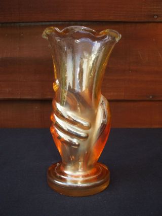 Indian Carnival Glass.  Jain Miniature Hand Vase.  Only 5 1/4 Inches High.  Vgc.