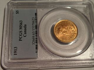 1913 Canada Five Dollars ($5) Gold Coin Pcgs Ms 63 Luster & Detail