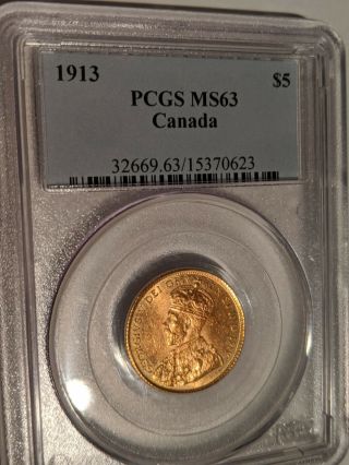 1913 Canada Five Dollars ($5) Gold Coin PCGS MS 63 luster & detail 2