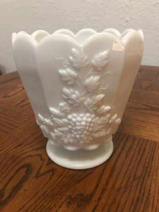 Westmoreland White Milk Glass Paneled Grape Pattern Candy Dish Bowl Vase