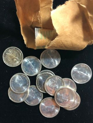 Canada 1967 Mackerel Silver Dimes Ten Cents Uncirculated Bank Roll 50