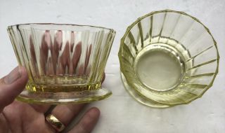 2 Vintage Yellow Vaseline Uranium Glass Sherbet Footed Dessert Cups