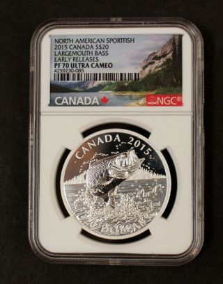 2015 Canada $20 Silver Ngc Pf70 Ultra Cameo Largemouth Bass Fish Early Releases