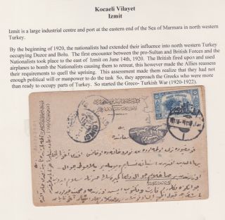 Turkey - 1921 3 Pi Blue On Adapazari Postcard Cover To Izmit,  Censored On Receipt