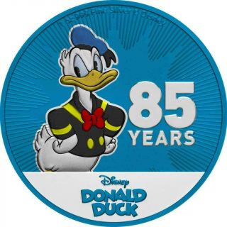 Niue 2019 $2 Donald Duck 85 Years - Metallic Blue 1 Oz Silver Coin