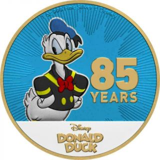 Niue 2019 $2 - Donald Duck 85 Years - Gilded Version 1 Oz Silver Coin